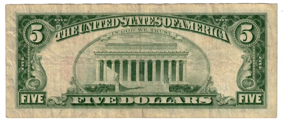 1963 USA United States Notes 5 Dollar Banknote P383 Red Seal Circulated Tr - Image 2 of 2