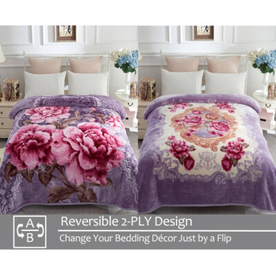 Reversible Mink Blanket Ultra Soft Faux Animal & Floral Fleece Bed