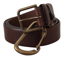 DOLCE & GABBANA Belt Brown Leather Gold Metal Buckle Carabiner s.90cm/36in $680