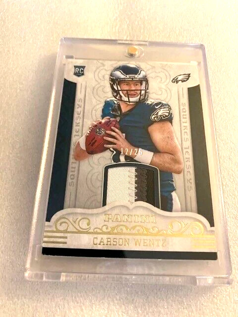 2016 CARSON WENTZ PANINI SQUIRES GOLD ROOKIE RC JERSEY #12/25 (RARE 3 COLOR !)🔥 - Image 2 of 3