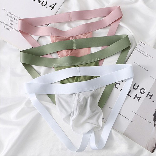 Mens Soft Pouch Jockstrap Underpants Low Rise Sexy Ice Silk Cool Thong Underwear - Picture 5 of 23