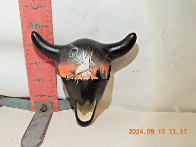 NAVAJO PAINTED CERAMIC COW SKULL - SIGNED INSIDE KAL APOKHL(??)