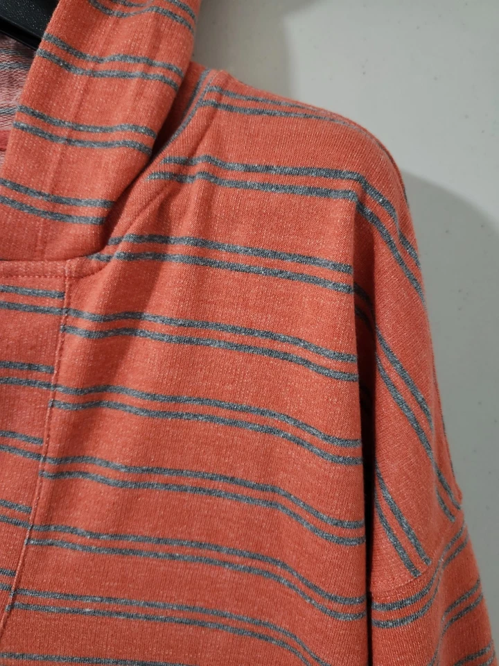 Caslon Sweatshirt Womens M Orange Tunic Hoodie Pullover Vneck Stripe Terry Relax - Image 4 of 4
