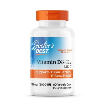 Doctor's Best Vitamin D3 and K2 Supplement for 60 Count (Pack of 1), No Color