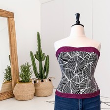 WHITE HOUSE BLACK MARKET Strapless Leaf Embroidered Corset Bustier Top