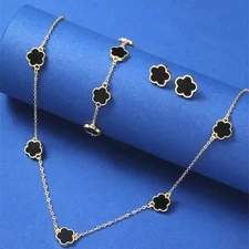 Five-leaf Clover Jewelry Set Bracelet Earrings Necklace Lucky Flower Women Gift