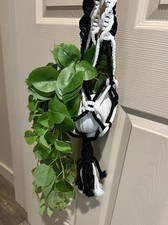 NEW LARGE BLACK WHITE MACRAME HANGING PLANT HOLDER BOHO BOHEMIAN DECORATION 57  