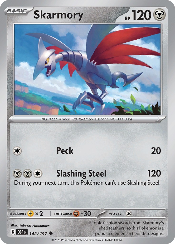 Skarmory OBF 142/197 Pokémon SV03: Obsidian Flames Uncommon Normal EN NM