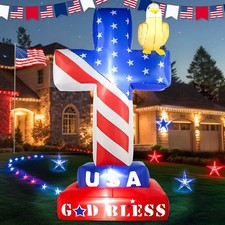 8FT 4th of July Inflatable Patriotic Cross Memorial Day LED Yard Lawn Blow Up