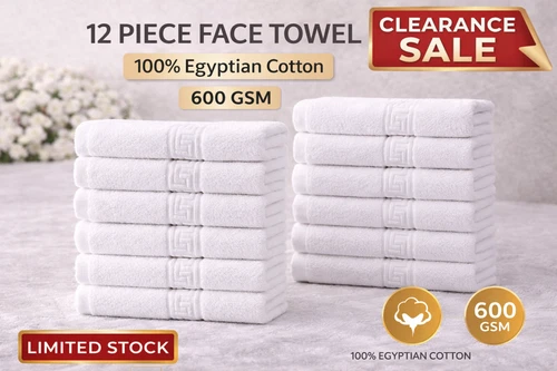 12 Piece Egyptian Cotton Face Towels White 600 GSM Luxury Soft Thick Gym Towels