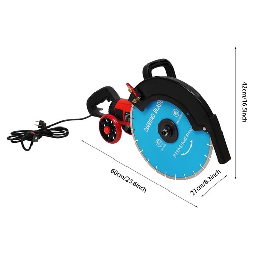14" Wet / Dry Electric Cut Off Saw Concrete Saw Cutter Rolling Pulley Water Line - Picture 3 of 16