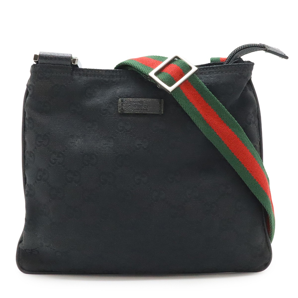 GUCCI GG Canvas Shelley Web Crossbody Bag in Black and Green