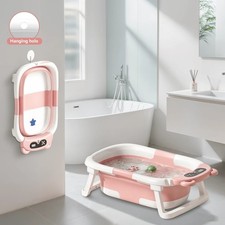 Foldable Baby Bathtub w/ Digital Thermometer  Cushion Portable Infant Wash Tub