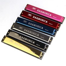 24 Holes Professional Harmonica, Metal Harmonica Key of C with Case, Metal Organ