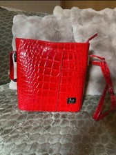 Umhängetasche, Rot, in Kroko Optik