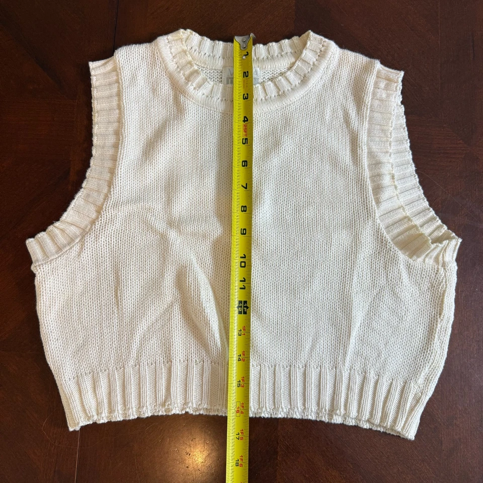 Chaleco Suéter Tejido Internacional Moda De Colección L Marfil Blanco Sin Mangas Recortado Y2K Foto 2 de 4