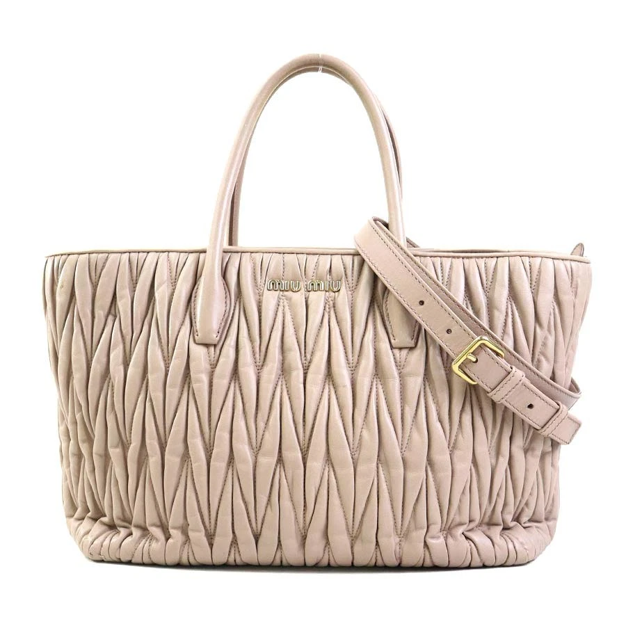 Miu Miu — Auth MIUMIU Handbag  Shoulder Bag  pink beige leather h31232a