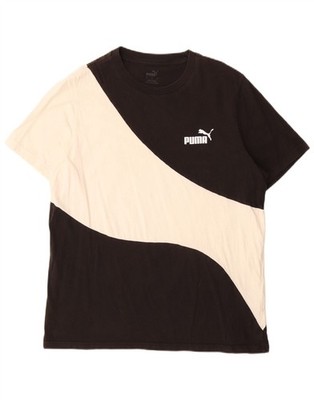 Puma Mens T-Shirt Top Large Black Colourblock Cotton DI02