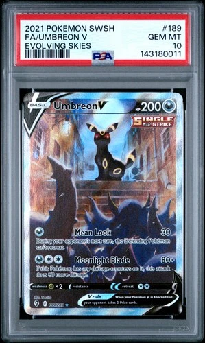 2021 POKEMON SWORD & SHIELD EVOLVING SKIES #189 FULL ART/UMBREON V PSA 10