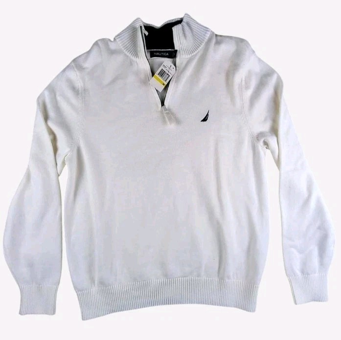 Nautica Women's Marshmallow White Quarter Zip Knit Sweater Size M NWT