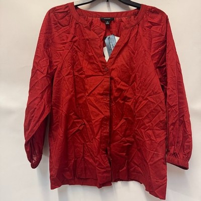 Alfani Womens M Cardinal Rouge Button Down 3/4 Sleeve Blouse Top NWT BU76
