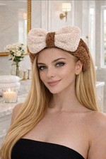 PLUSH Boho Bow So Soft Fleece Spa Hair Band Wrap Headband Bath Facial Yoga