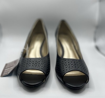 Comfort Plus by Predictions Black Peep Toe Wedge Pumps Cushioned Women's 8.5W