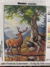 Printed needlepoint tapestry canvas only 7x9.5 Orchidea Stag By The Lake