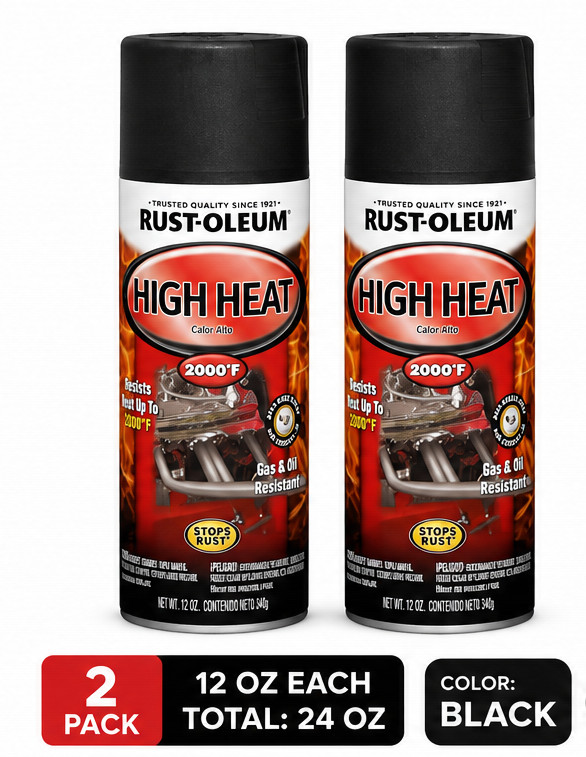 Rust-Oleum Automotive High Heat Spray Paint Flat Black 12 oz 2 Pack 248903