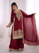 Bollywood Look Pure Silk Maroon Top Palazzo With Dupatta For Women  Girls