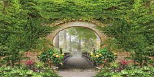 20x10ft Spring Natural Scenery Backdrop Green Grass Wall Bridge Hole Flowers ...