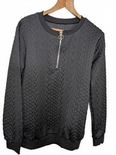 Black Textured Cable Knit Style 1/4 Zip Jumper Sweater Size M Ring Pull Smart