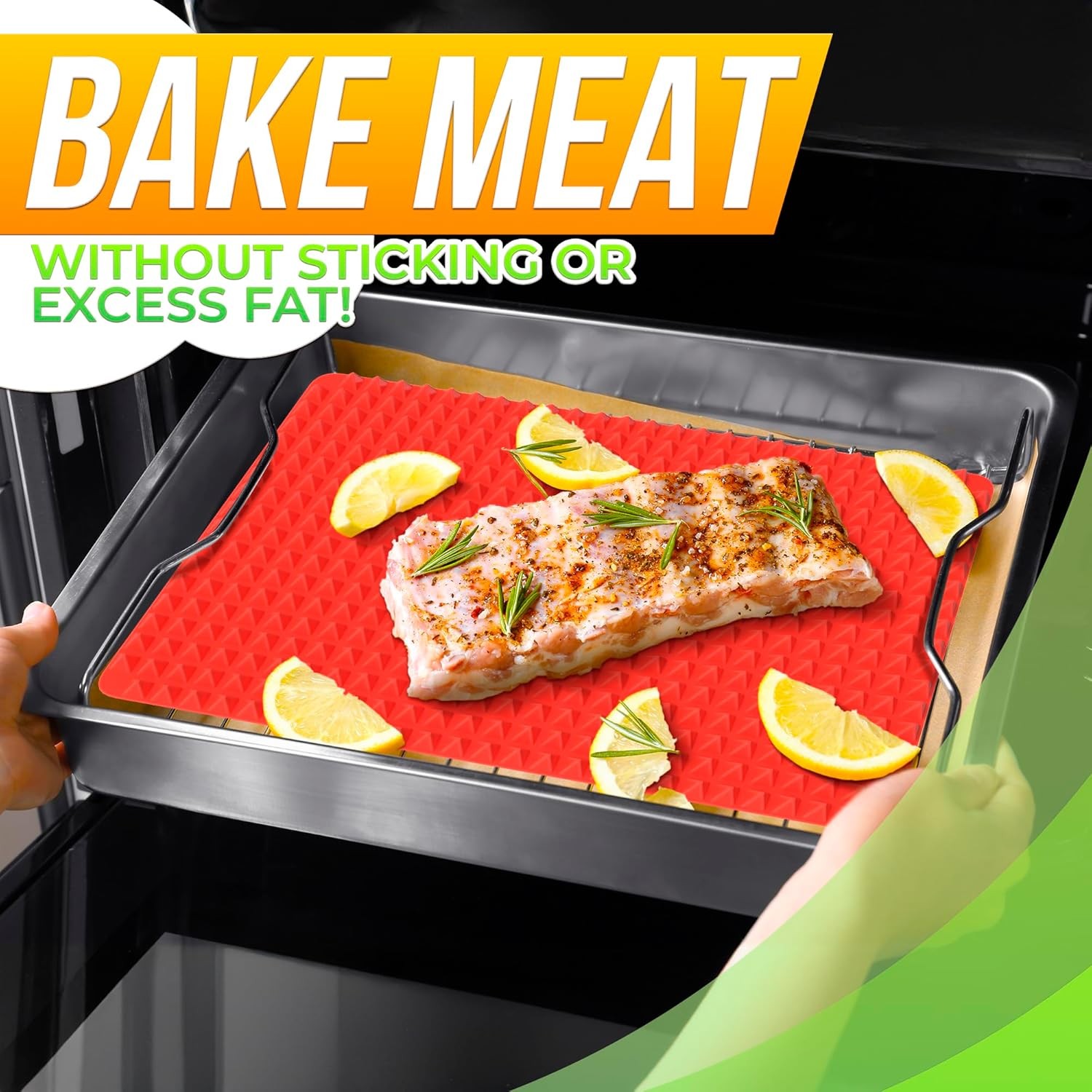 2 Pack Non Stick Silicone Cooking Mat Fat Filtering Pyramid Design 16x11.5"