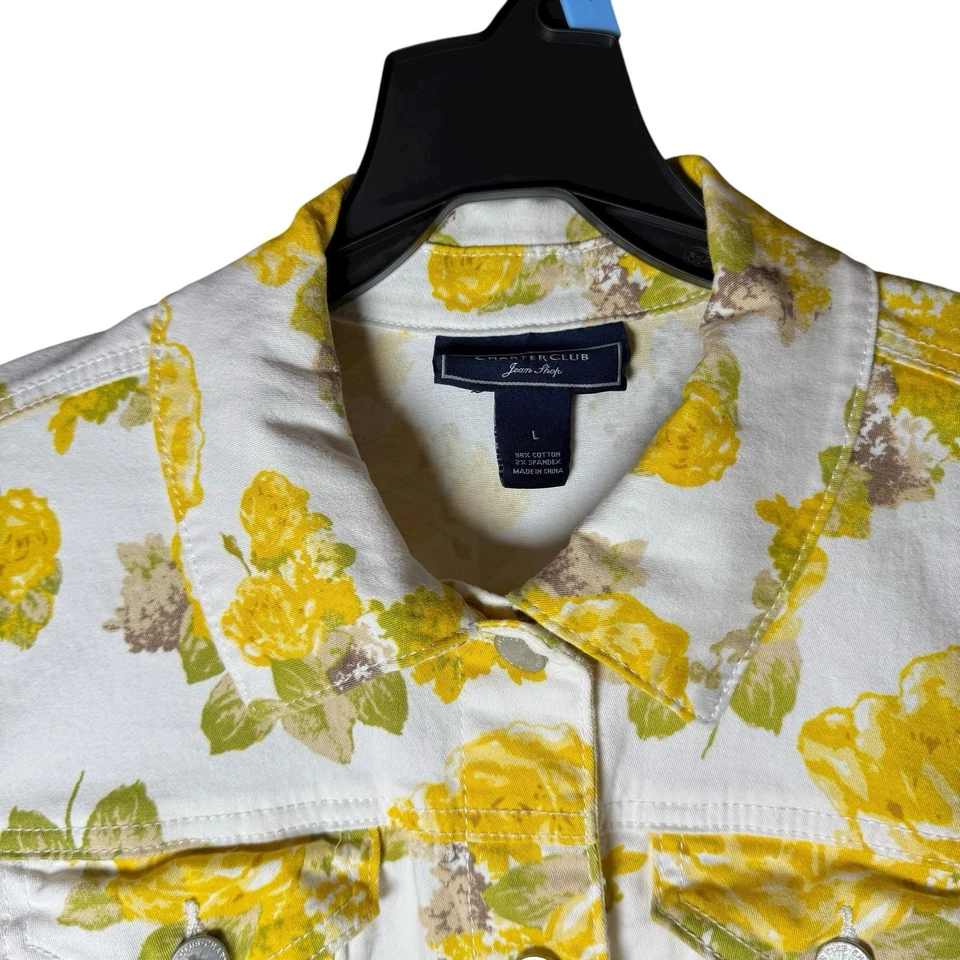 Chaqueta de mezclilla Y2K Charter Club amarilla rosa talla grande Cottagecore Coastal Grandma Foto 4 de 4