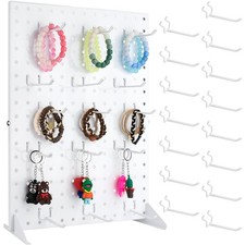 Peg Board Display Stand with 15 Hooks, Tabletop Metal Pegboard Shelf for Craf...