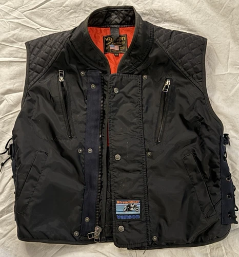 Vanson Leathers Streamliner Black Motorcycle Vest Quilted Lining Men 42 USA Made - product listing photo