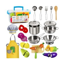 Sundaymot Play Kitchen Accessories, Wooden Play Food, Cooking Set w... Fast Ship