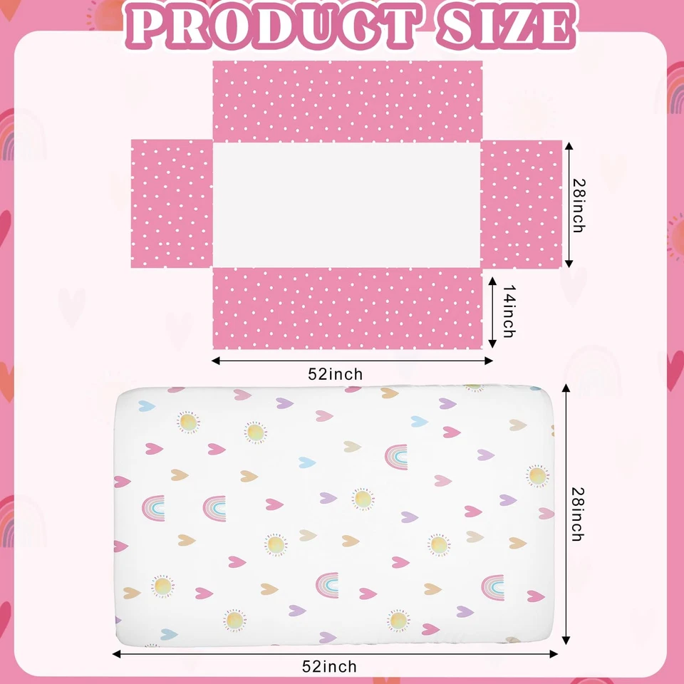 Juego de cama de cuna boho arco iris de 3 piezas para niñas cita inspiradora rosa bebé... Foto 4 de 4