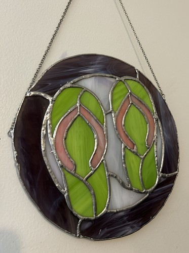 Handmade Stained Glass Flip Flops Suncatcher Beach Life Round 9.5 X 9.75”
