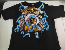 Vintage American Thunder Native American Indian Wolf Eagle Chief Black Shirt XXL