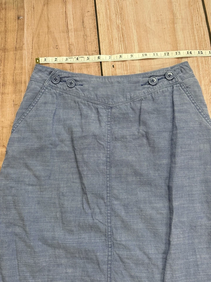 Falda Azul Chambray Denim Mezcla Lino Orvis Vintage Mujer Talla 4 Foto 2 de 4