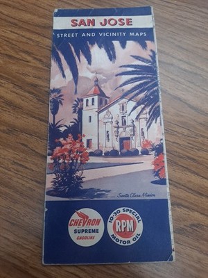 Vintage San Jose Street and Vicinity Maps Chevron Standard H.M. Gousha 1956