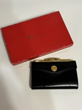 Vintage Bosca Black Full Grain Leather French Purse Wallet Kisslock Coin Box 5"