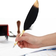 Retro Classical Style Feather Pen Kit Metal Calligraphic Pen Gift Box For