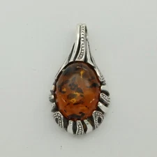 Natural Oval Cognac / Brown BALTIC AMBER Pendant 925 STERLING SILVER #100
