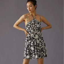 Anthropologie Mini Dress Medium Black White Floral Strappy Lightweight Bust 20.5