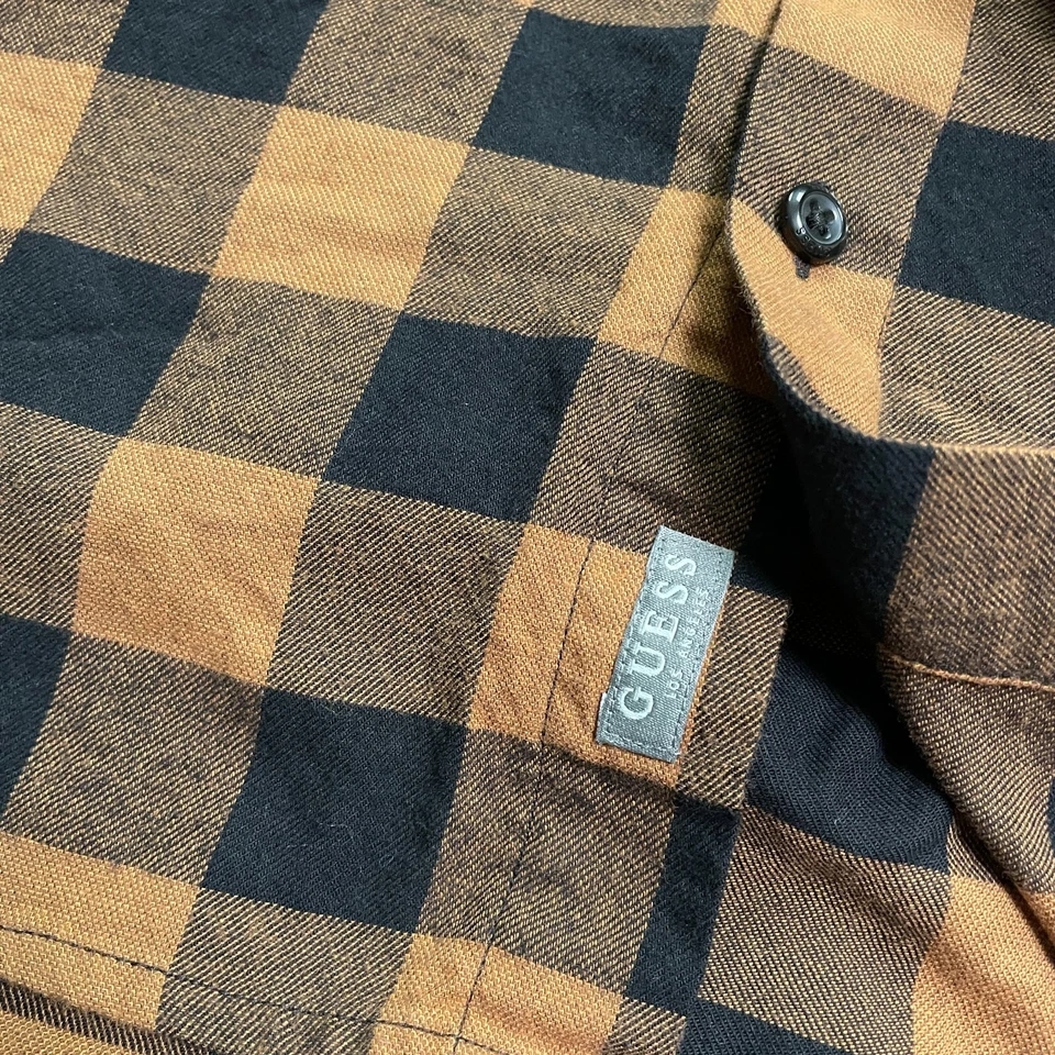 Guess Flannel Shirt Mens Large Brown Black Plaid Cotton Casual Cotton Casual Top - Image 4 of 4