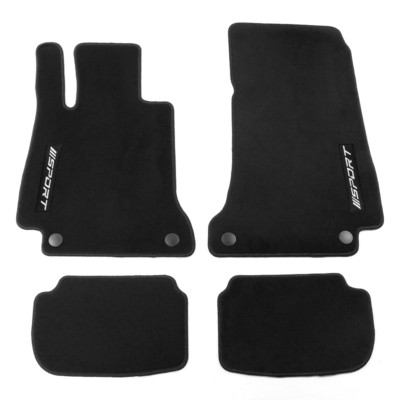 Fits 18-23 Benz W238 E-Class Floor Mat Carpet 4pcs Nylon w/ White Sport