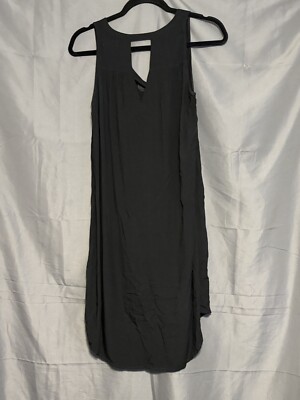 Old Navy Double V-Neck Shirt Dress Women Medium Black Pullover Hi Low Hem NWOT