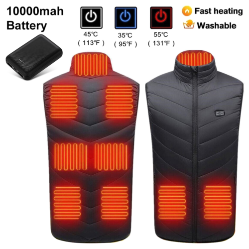 Winter Warm Electric Heated Jacket 9 Areas Heating Vest+10000mAh Battery Pack - Picture 1 of 21